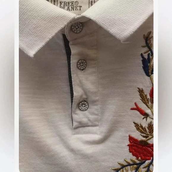 Free Planet Floral Polo Short Sleeve  Too Size Large - Picture 7 of 9